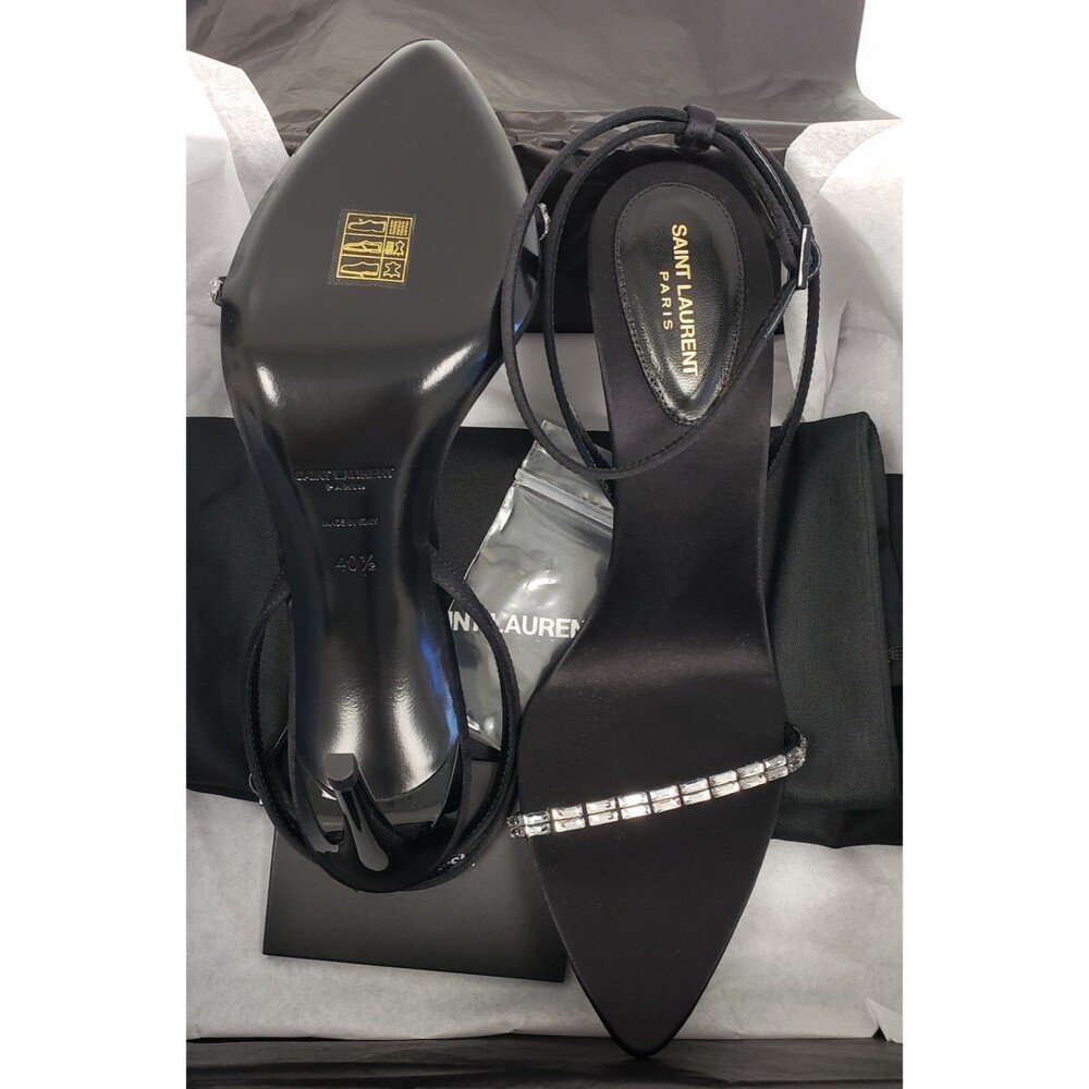 Saint Laurent Gloria Women's Crystal Heels Sandals Black Size 40.5 / US 10.5 - Picture 6 of 6